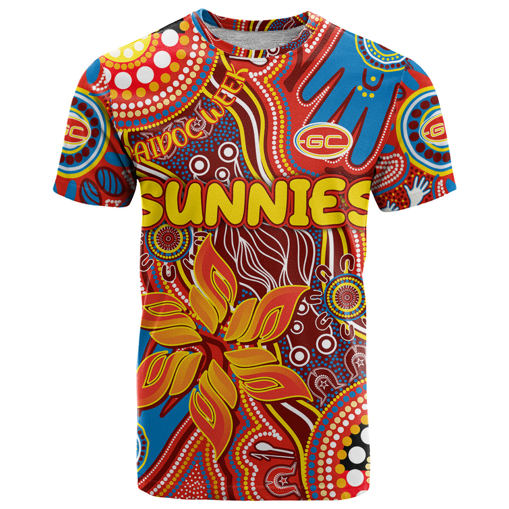 Personalised NAIDOC Week 2024 Gold Coast Suns T Shirt Australian Aboriginal Hand Painting
