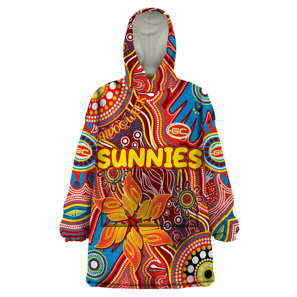 Personalised NAIDOC Week 2024 Gold Coast Suns Wearable Blanket Hoodie Australian Aboriginal Hand Painting