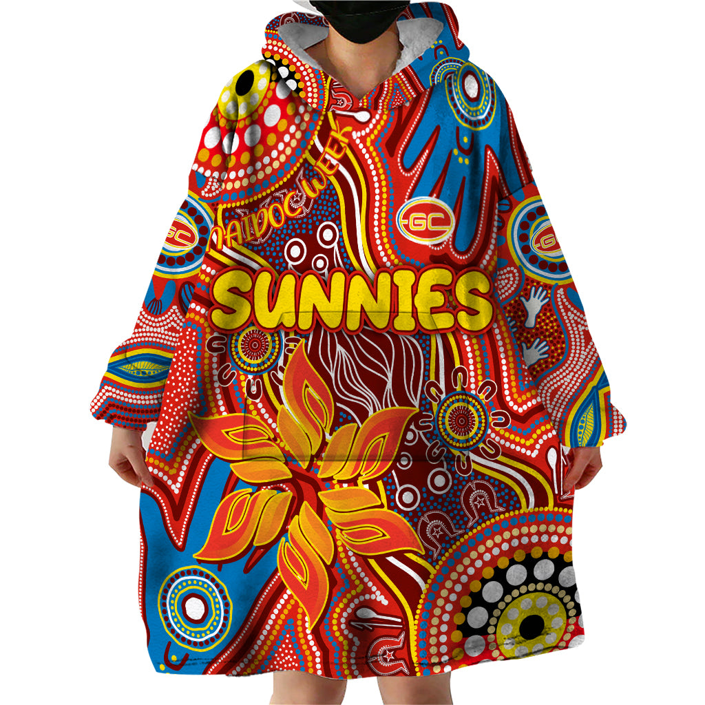 Personalised NAIDOC Week 2024 Gold Coast Suns Wearable Blanket Hoodie Australian Aboriginal Hand Painting