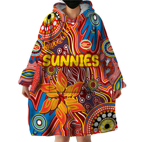 Personalised NAIDOC Week 2024 Gold Coast Suns Wearable Blanket Hoodie Australian Aboriginal Hand Painting