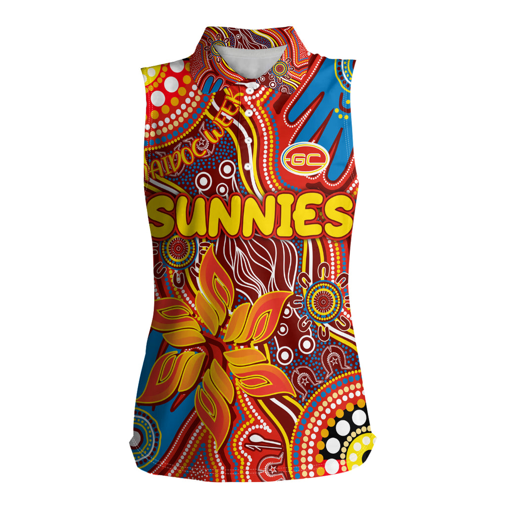 Personalised NAIDOC Week 2024 Gold Coast Suns Women Sleeveless Polo Shirt Australian Aboriginal Hand Painting