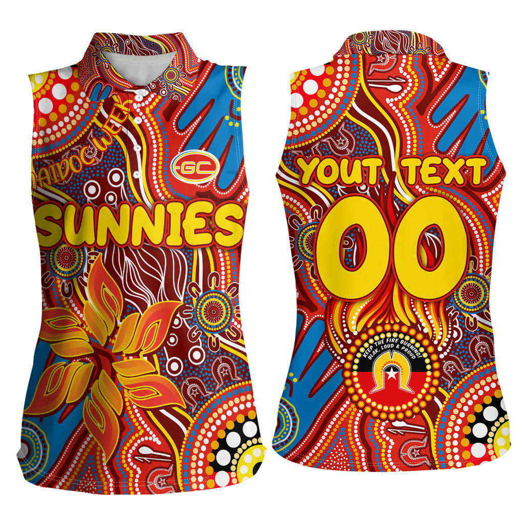 Personalised NAIDOC Week 2024 Gold Coast Suns Women Sleeveless Polo Shirt Australian Aboriginal Hand Painting