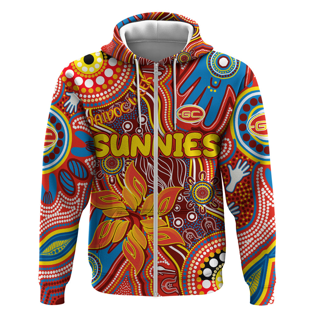 Personalised NAIDOC Week 2024 Gold Coast Suns Zip Hoodie Australian Aboriginal Hand Painting