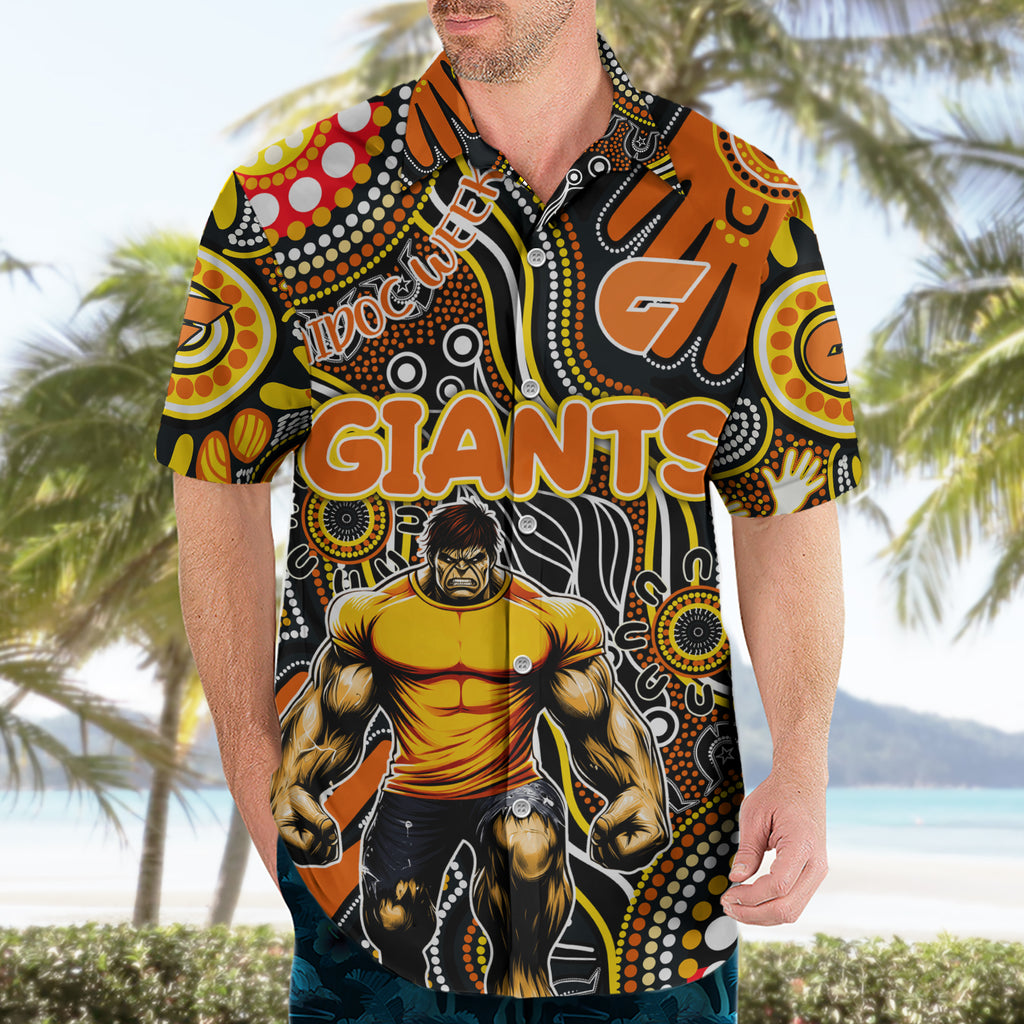 Personalised NAIDOC Week 2024 GWS Giants Hawaiian Shirt Australian Aboriginal Hand Painting
