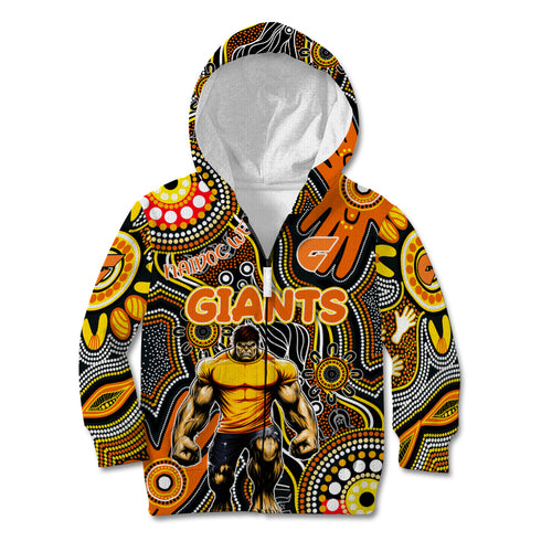 Personalised NAIDOC Week 2024 GWS Giants Kid Hoodie Australian Aboriginal Hand Painting