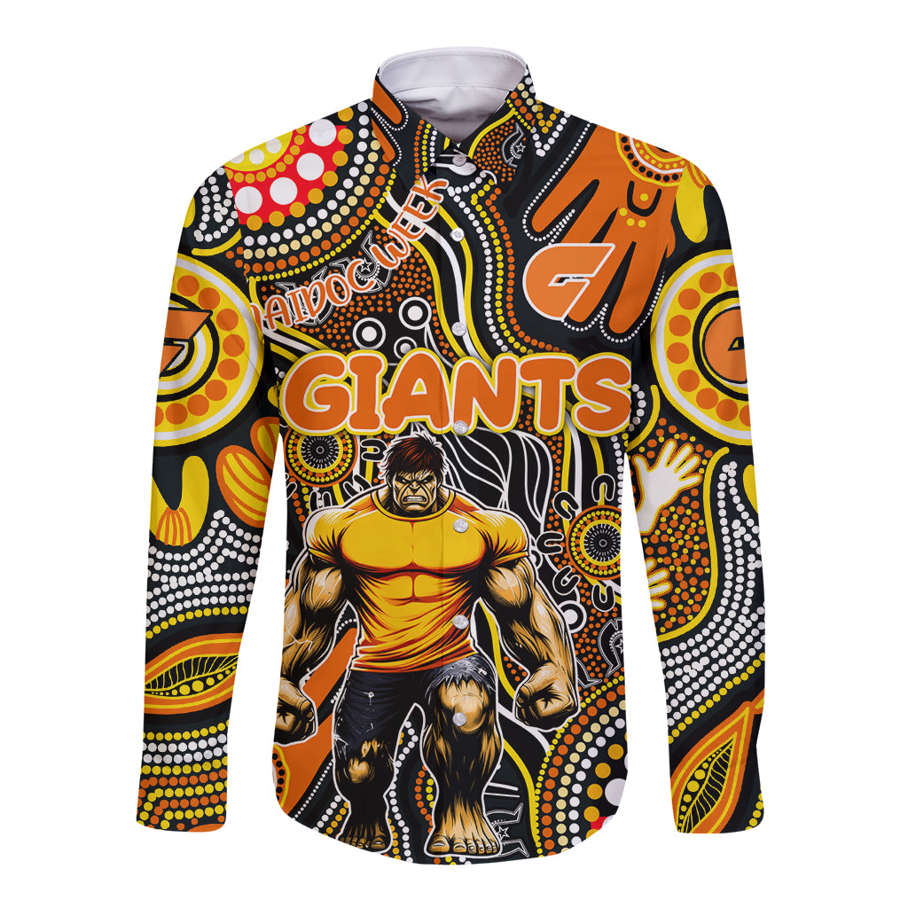 Personalised NAIDOC Week 2024 GWS Giants Long Sleeve Button Shirt Australian Aboriginal Hand Painting