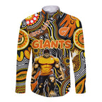 Personalised NAIDOC Week 2024 GWS Giants Long Sleeve Button Shirt Australian Aboriginal Hand Painting