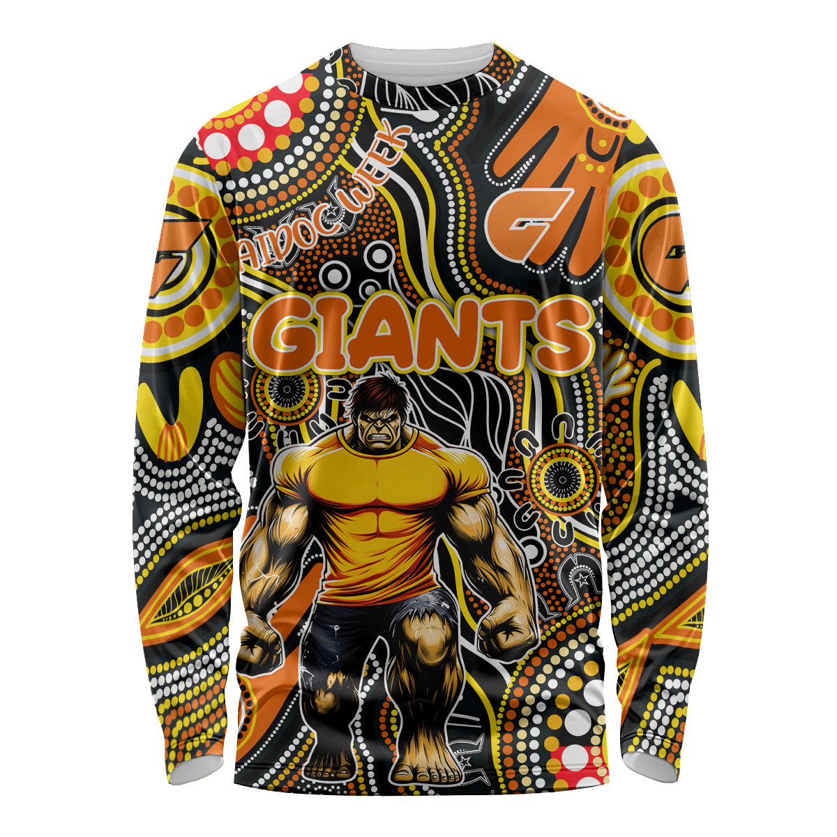 Personalised NAIDOC Week 2024 GWS Giants Long Sleeve Shirt Australian Aboriginal Hand Painting