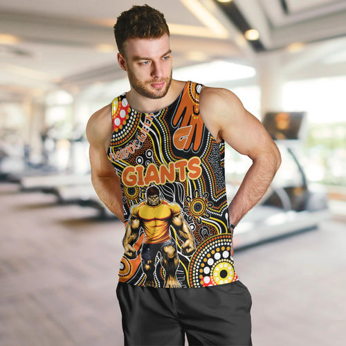 Personalised NAIDOC Week 2024 GWS Giants Men Tank Top Australian Aboriginal Hand Painting