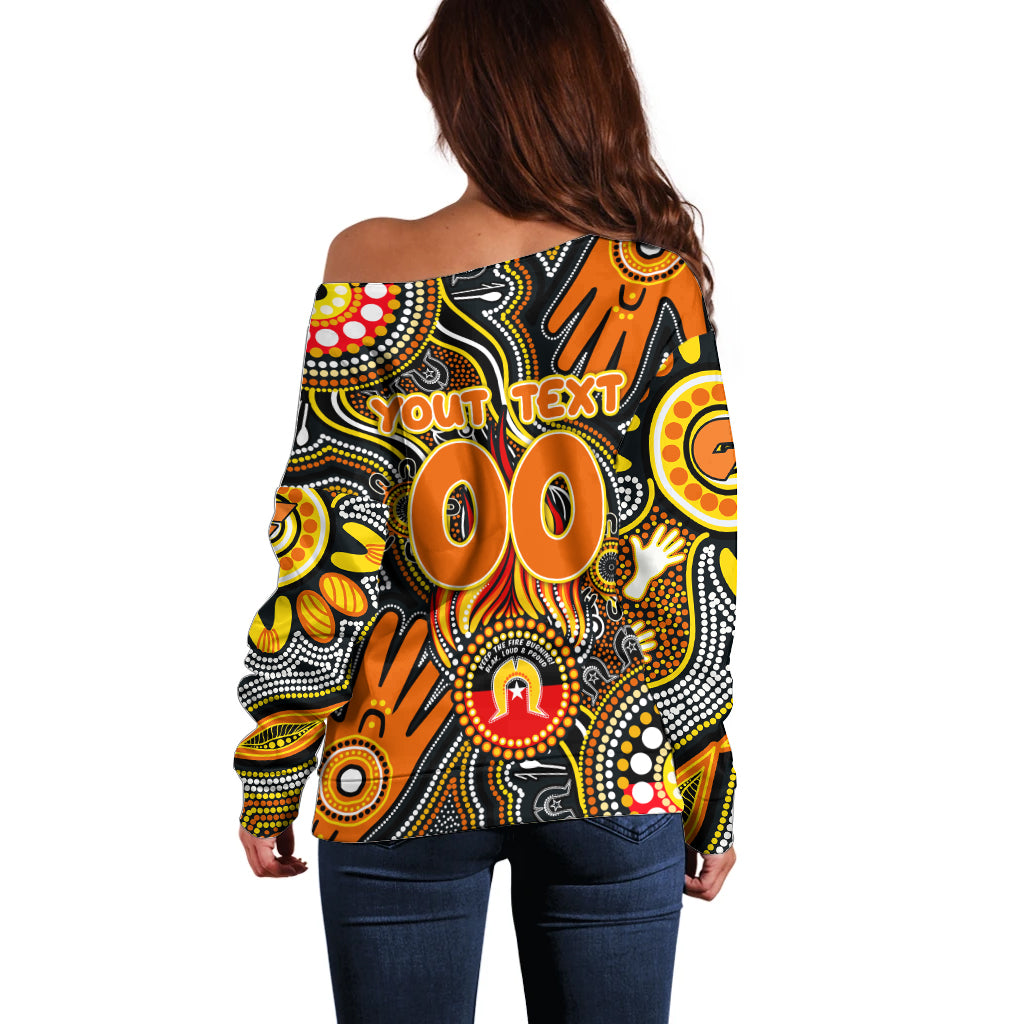 Personalised NAIDOC Week 2024 GWS Giants Off Shoulder Sweater Australian Aboriginal Hand Painting