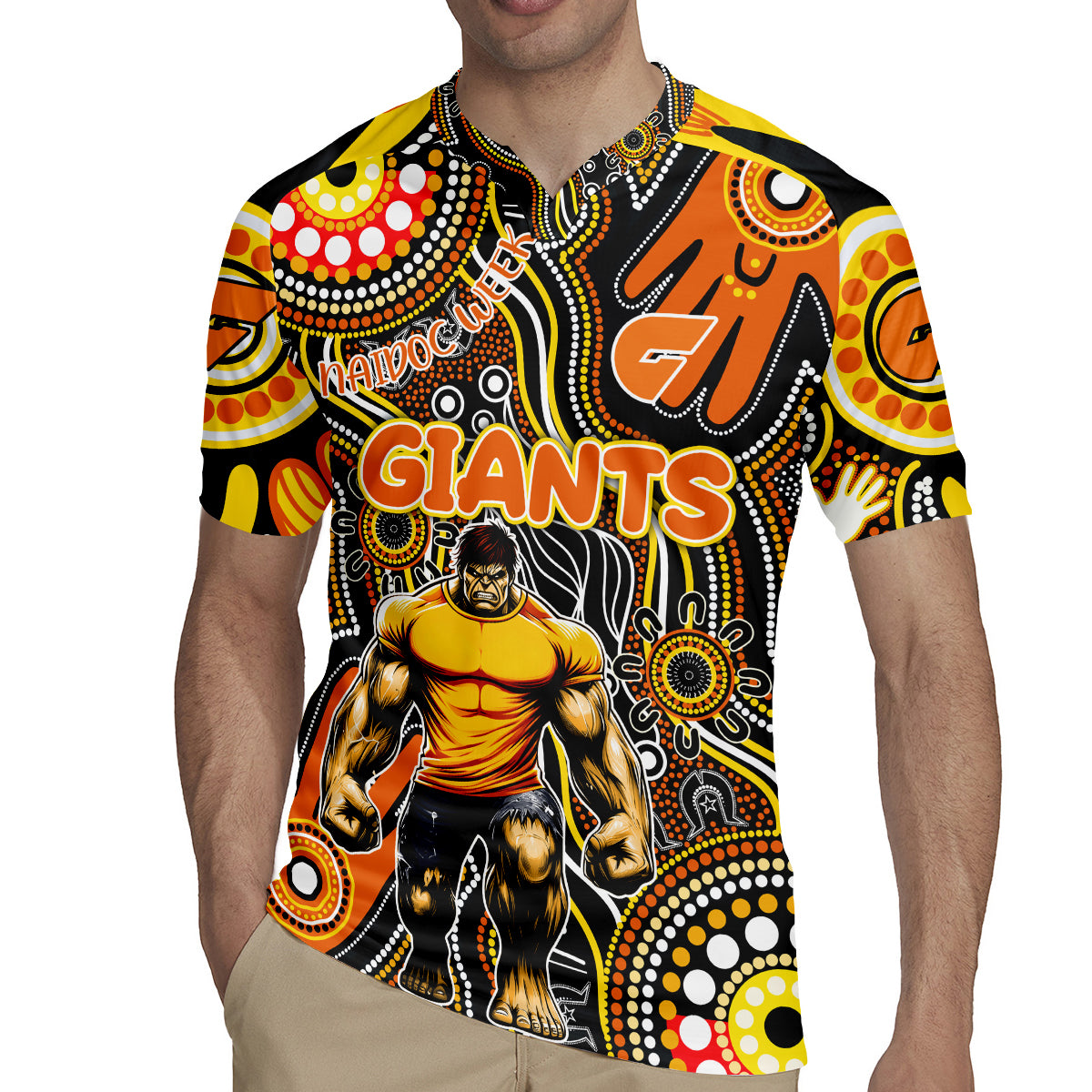 Personalised NAIDOC Week 2024 GWS Giants Rugby Jersey Australian Aboriginal Hand Painting
