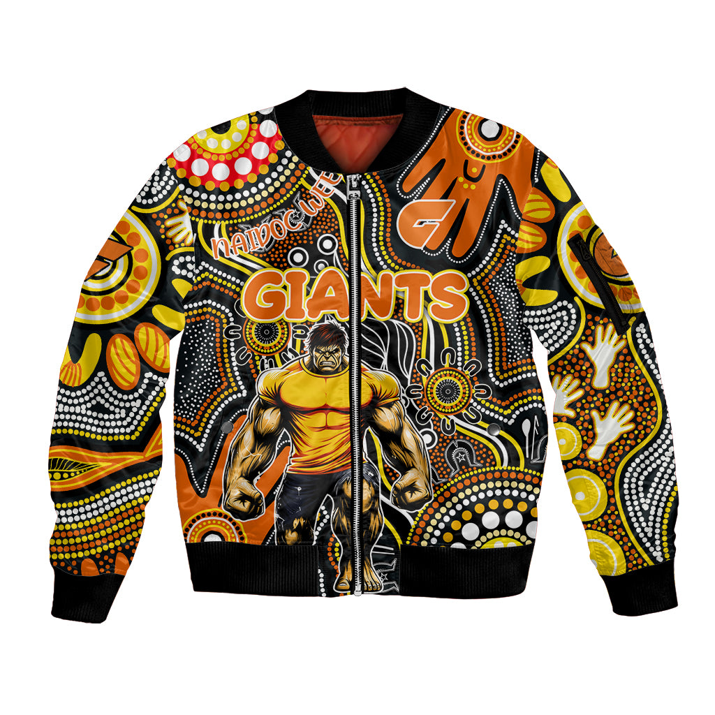 Personalised NAIDOC Week 2024 GWS Giants Sleeve Zip Bomber Jacket Australian Aboriginal Hand Painting