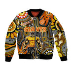 Personalised NAIDOC Week 2024 GWS Giants Sleeve Zip Bomber Jacket Australian Aboriginal Hand Painting