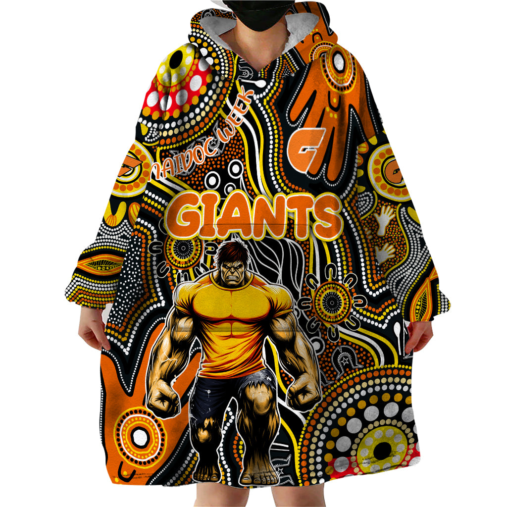 Personalised NAIDOC Week 2024 GWS Giants Wearable Blanket Hoodie Australian Aboriginal Hand Painting