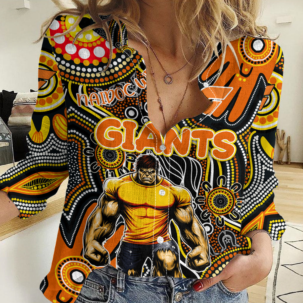 Personalised NAIDOC Week 2024 GWS Giants Women Casual Shirt Australian Aboriginal Hand Painting