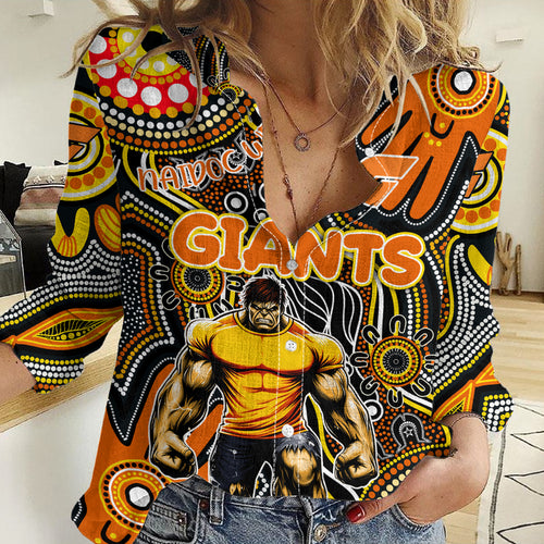 Personalised NAIDOC Week 2024 GWS Giants Women Casual Shirt Australian Aboriginal Hand Painting