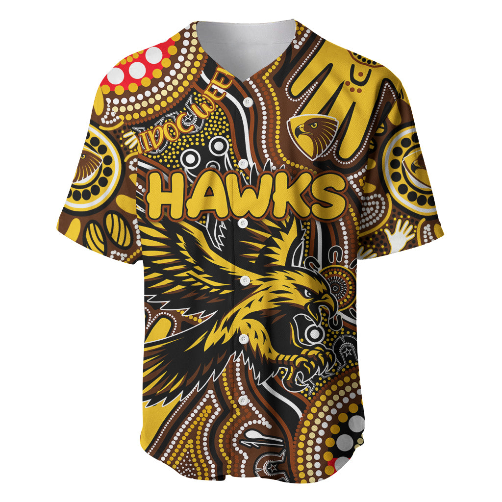 Personalised NAIDOC Week 2024 Hawthorn Hawks Baseball Jersey Australian Aboriginal Hand Painting