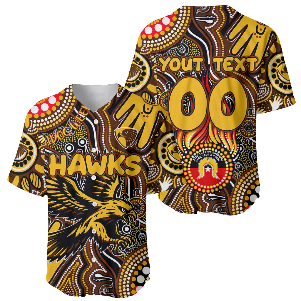 Personalised NAIDOC Week 2024 Hawthorn Hawks Baseball Jersey Australian Aboriginal Hand Painting