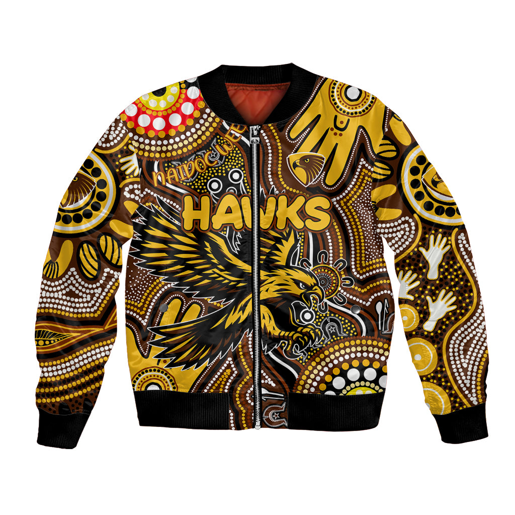 Personalised NAIDOC Week 2024 Hawthorn Hawks Bomber Jacket Australian Aboriginal Hand Painting