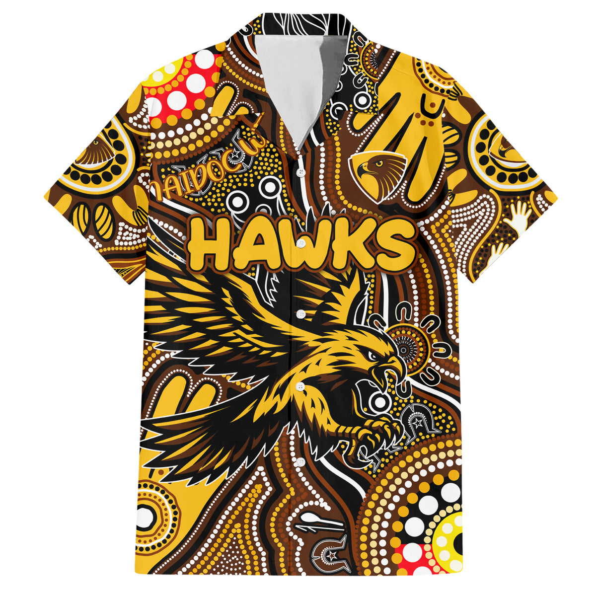 Personalised NAIDOC Week 2024 Hawthorn Hawks Hawaiian Shirt Australian Aboriginal Hand Painting