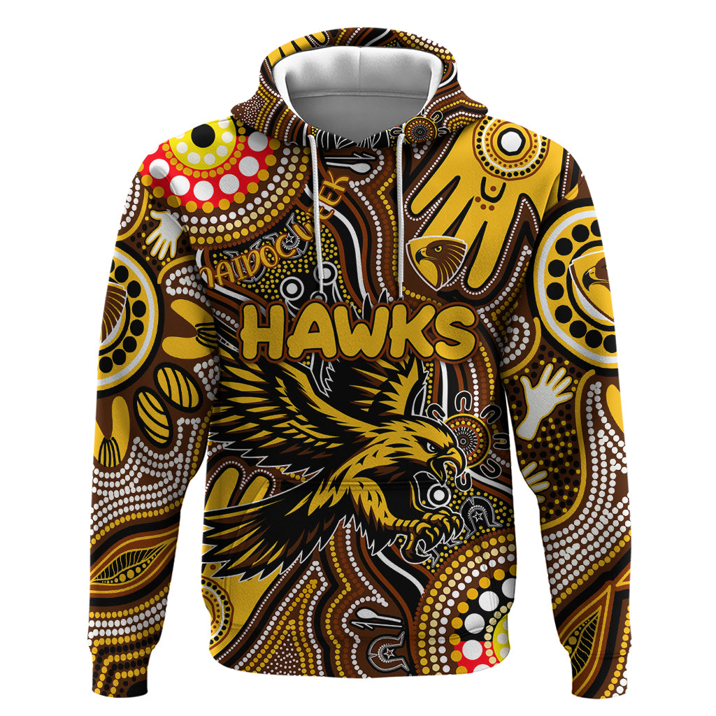 Personalised NAIDOC Week 2024 Hawthorn Hawks Hoodie Australian Aboriginal Hand Painting