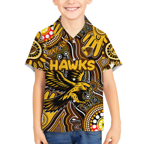 Personalised NAIDOC Week 2024 Hawthorn Hawks Kid Hawaiian Shirt Australian Aboriginal Hand Painting