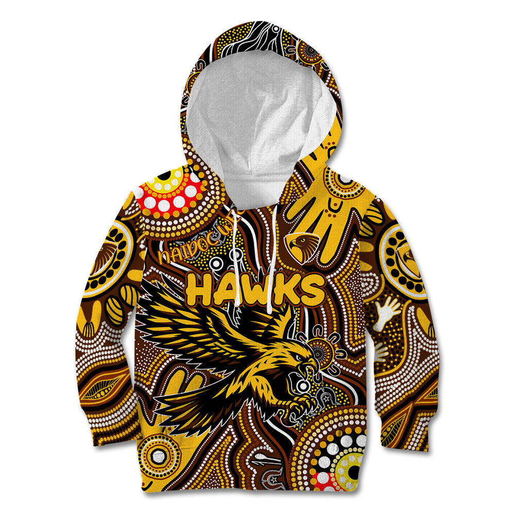 Personalised NAIDOC Week 2024 Hawthorn Hawks Kid Hoodie Australian Aboriginal Hand Painting