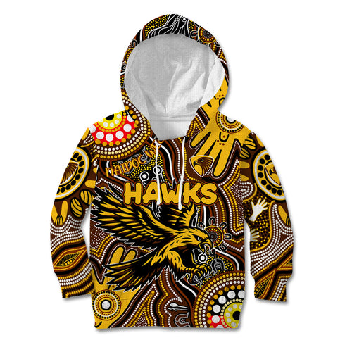Personalised NAIDOC Week 2024 Hawthorn Hawks Kid Hoodie Australian Aboriginal Hand Painting