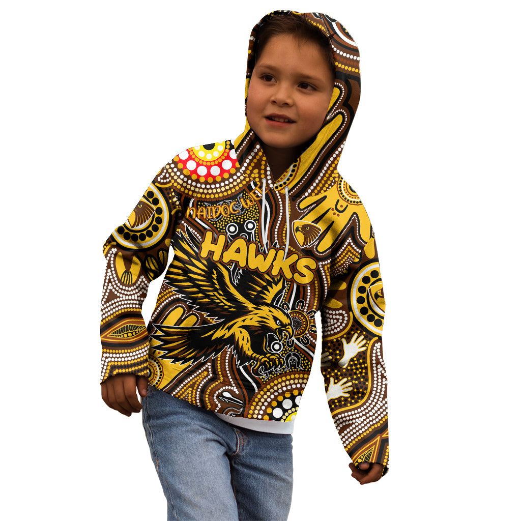 Personalised NAIDOC Week 2024 Hawthorn Hawks Kid Hoodie Australian Aboriginal Hand Painting