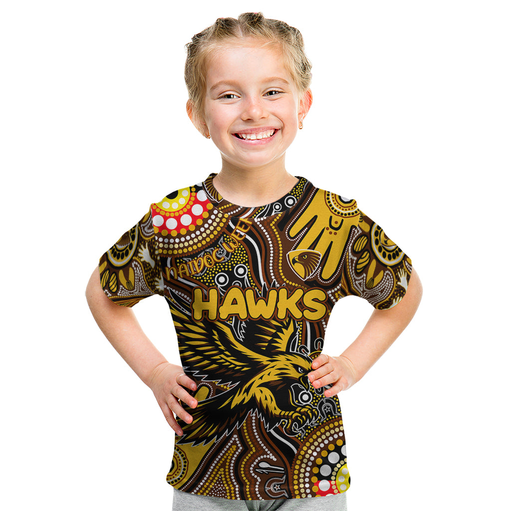 Personalised NAIDOC Week 2024 Hawthorn Hawks Kid T Shirt Australian Aboriginal Hand Painting