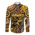Personalised NAIDOC Week 2024 Hawthorn Hawks Long Sleeve Button Shirt Australian Aboriginal Hand Painting