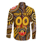 Personalised NAIDOC Week 2024 Hawthorn Hawks Long Sleeve Button Shirt Australian Aboriginal Hand Painting
