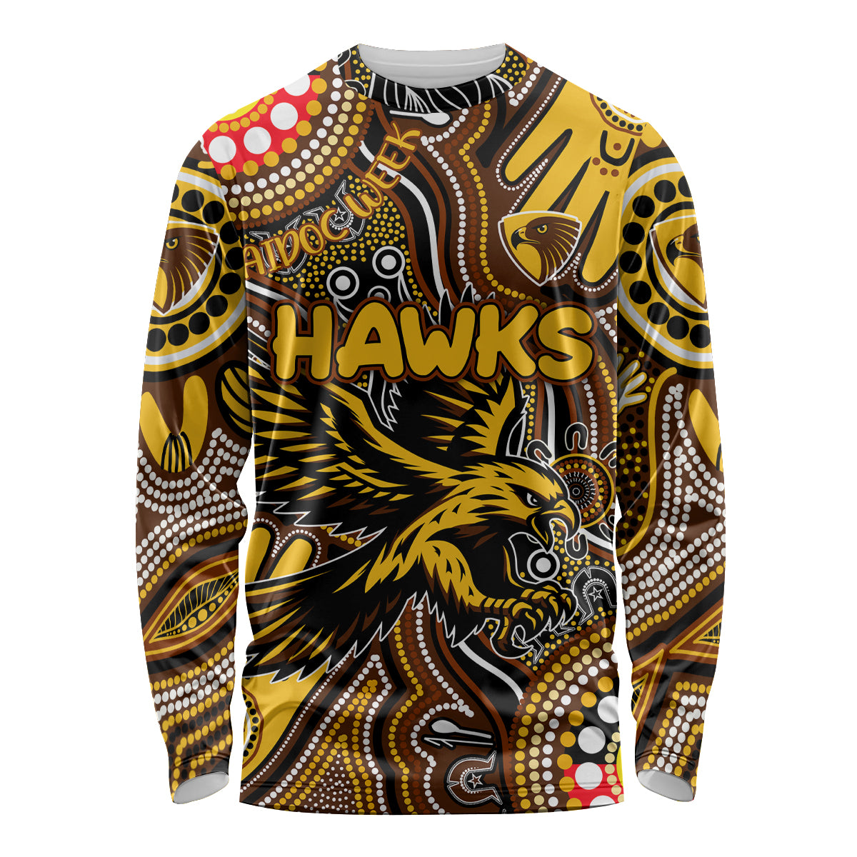 Personalised NAIDOC Week 2024 Hawthorn Hawks Long Sleeve Shirt Australian Aboriginal Hand Painting