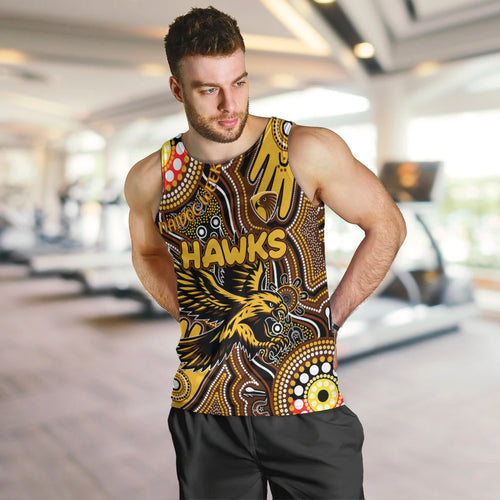 Personalised NAIDOC Week 2024 Hawthorn Hawks Men Tank Top Australian Aboriginal Hand Painting