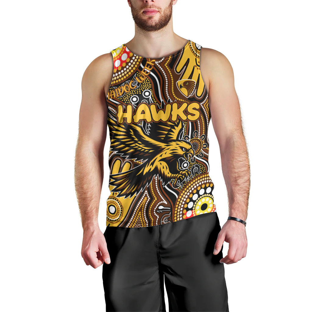 Personalised NAIDOC Week 2024 Hawthorn Hawks Men Tank Top Australian Aboriginal Hand Painting