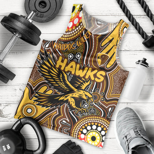 Personalised NAIDOC Week 2024 Hawthorn Hawks Men Tank Top Australian Aboriginal Hand Painting