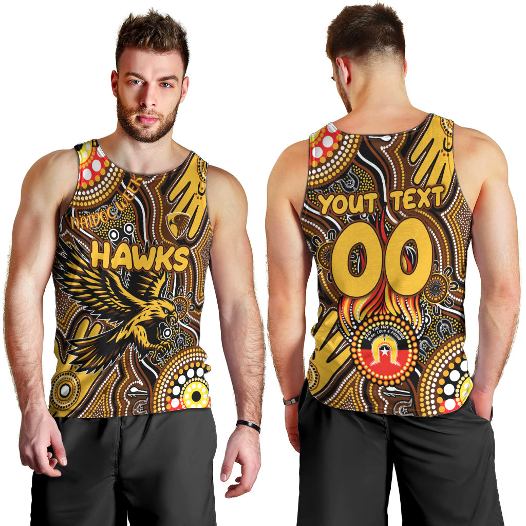 Personalised NAIDOC Week 2024 Hawthorn Hawks Men Tank Top Australian Aboriginal Hand Painting