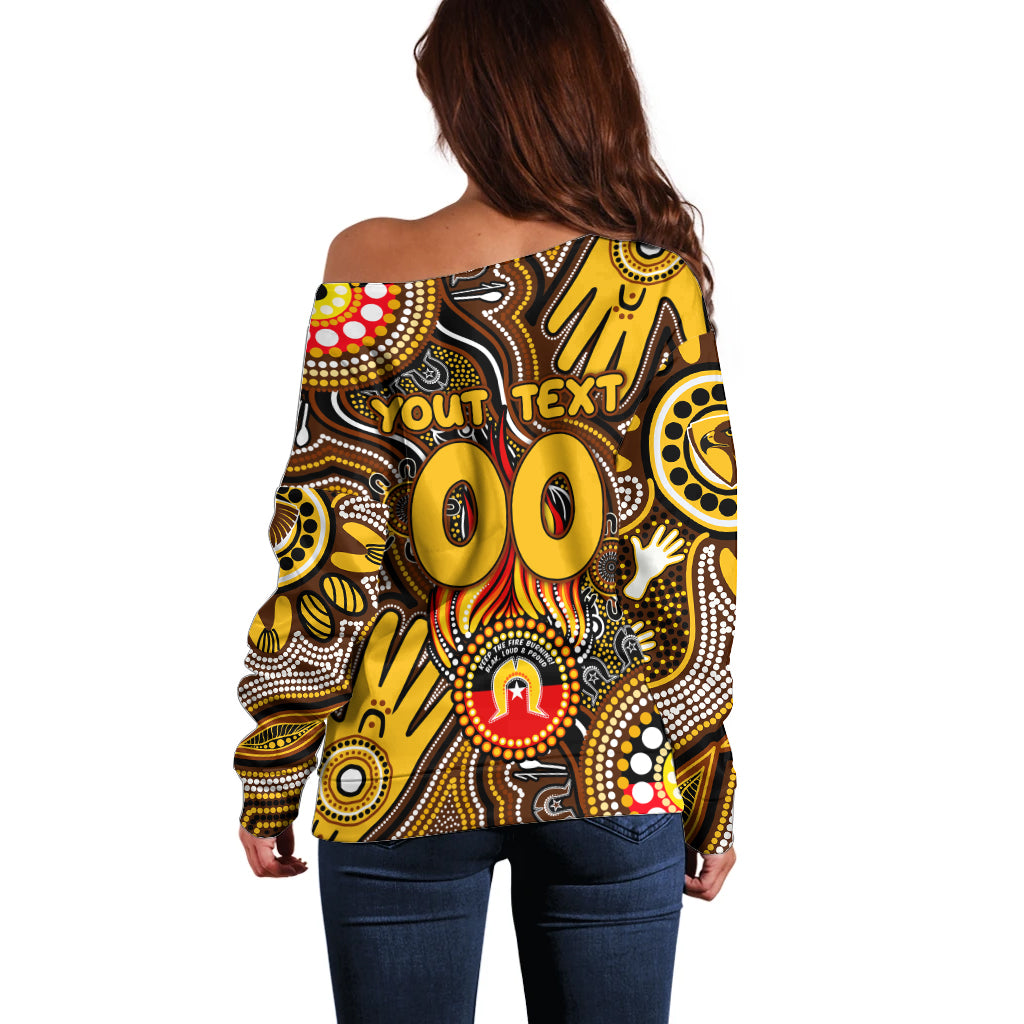 Personalised NAIDOC Week 2024 Hawthorn Hawks Off Shoulder Sweater Australian Aboriginal Hand Painting