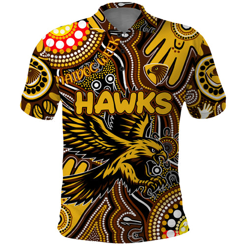 Personalised NAIDOC Week 2024 Hawthorn Hawks Polo Shirt Australian Aboriginal Hand Painting