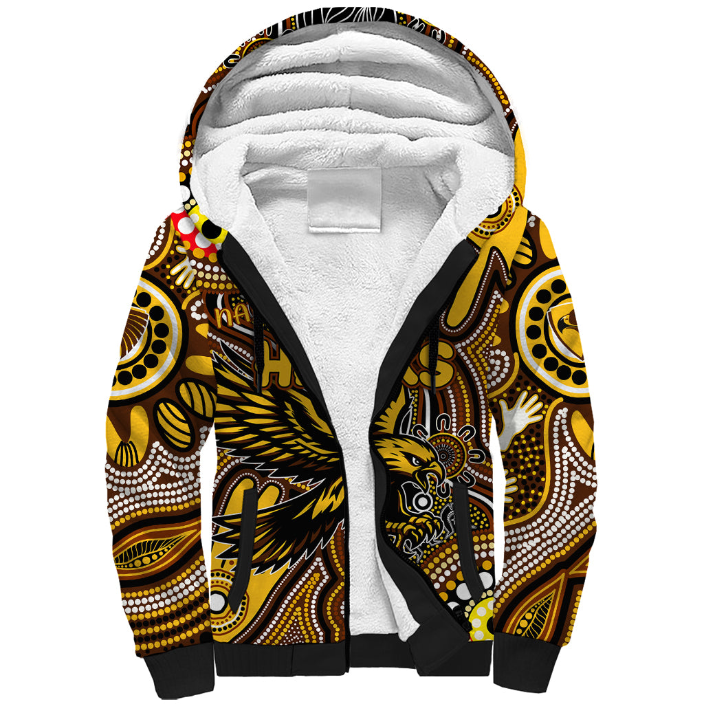 Personalised NAIDOC Week 2024 Hawthorn Hawks Sherpa Hoodie Australian Aboriginal Hand Painting