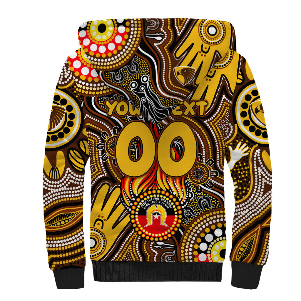 Personalised NAIDOC Week 2024 Hawthorn Hawks Sherpa Hoodie Australian Aboriginal Hand Painting