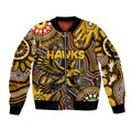 Personalised NAIDOC Week 2024 Hawthorn Hawks Sleeve Zip Bomber Jacket Australian Aboriginal Hand Painting