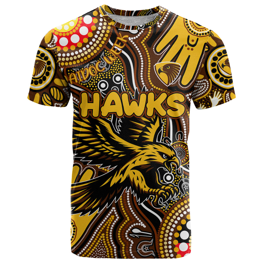 Personalised NAIDOC Week 2024 Hawthorn Hawks T Shirt Australian Aboriginal Hand Painting