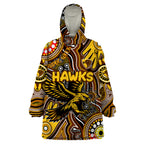 Personalised NAIDOC Week 2024 Hawthorn Hawks Wearable Blanket Hoodie Australian Aboriginal Hand Painting