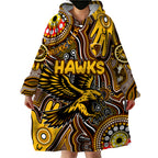Personalised NAIDOC Week 2024 Hawthorn Hawks Wearable Blanket Hoodie Australian Aboriginal Hand Painting