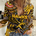 Personalised NAIDOC Week 2024 Hawthorn Hawks Women Casual Shirt Australian Aboriginal Hand Painting