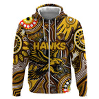 Personalised NAIDOC Week 2024 Hawthorn Hawks Zip Hoodie Australian Aboriginal Hand Painting