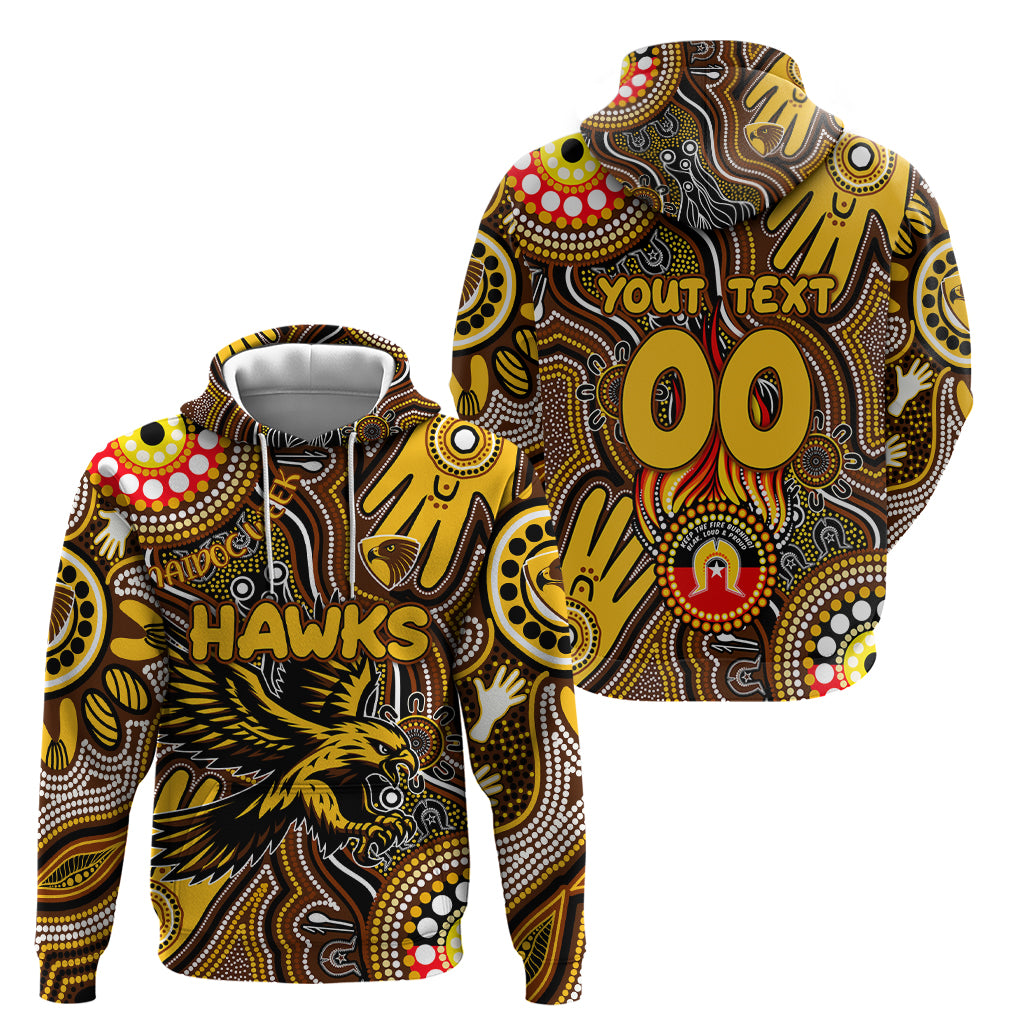 Personalised NAIDOC Week 2024 Hawthorn Hawks Zip Hoodie Australian Aboriginal Hand Painting