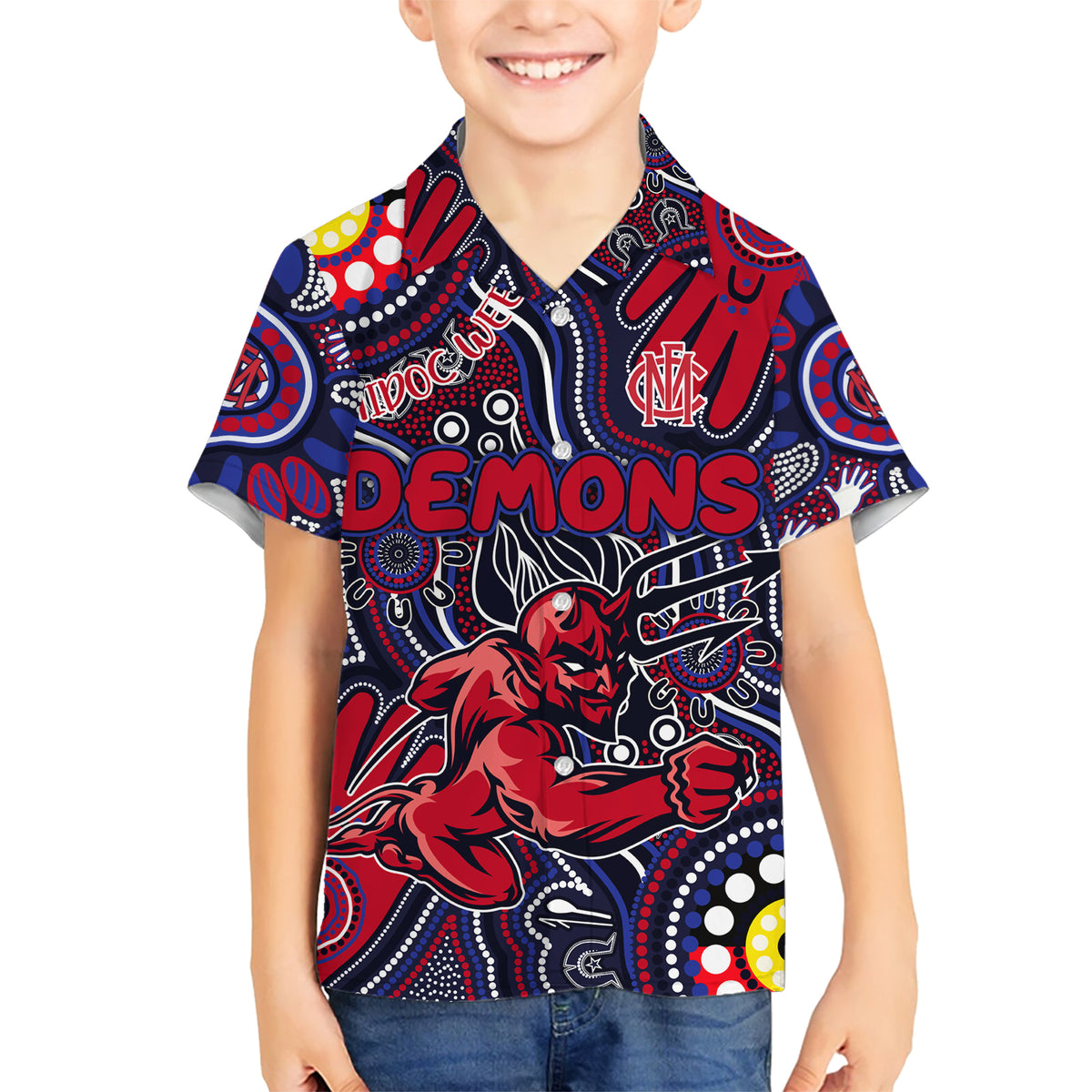 Personalised NAIDOC Week 2024 North Melbourne Kangaroos Kid Hawaiian Shirt Australian Aboriginal Hand Painting