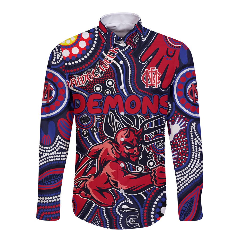 Personalised NAIDOC Week 2024 North Melbourne Kangaroos Long Sleeve Button Shirt Australian Aboriginal Hand Painting